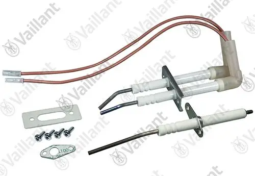 Wartungsset von Vaillant mit mehreren Elektroden, Kabeln und Montagematerial, geeignet für spezifische Heizsysteme.
